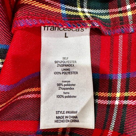 Francesca’s Collections Nicole Plaid Puff Sleeve Pleated Holiday Blouse NWT - Picture 12 of 15